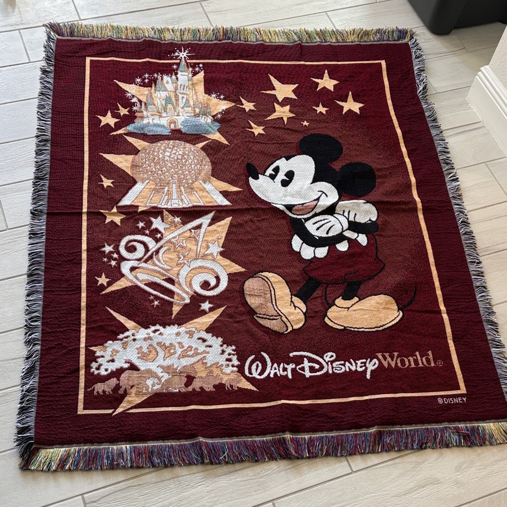 Disney Maroon Tapestry with Mickey Mouse and Park Icons